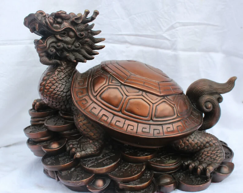 

Collectible bronze S2119 14" Chinese FengShui Bronze Money Wealth Longevity Dragon Tortoise Turtle Statue (B0413)
