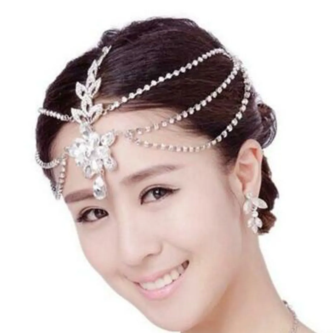 1 шт. аксессуары для волос женские цветочные хрустальные стразы Лоб повязка на голову с цепочкой свадебные головные уборы ювелирные изделия