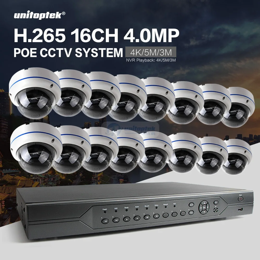 16CH комплект видеонаблюдения 4MP безопасности Камера Системы 16CH NVR H.265 Max 4 K видео Выход 16 шт 4MP купольная ip-камера Камера Открытый ИК