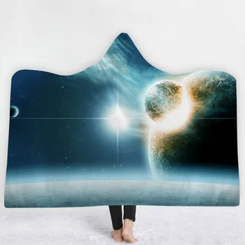 

New pattern Blanket keep Warm Dream sky New style soft comfortable universe blanket with hat Deep blue bright blanket