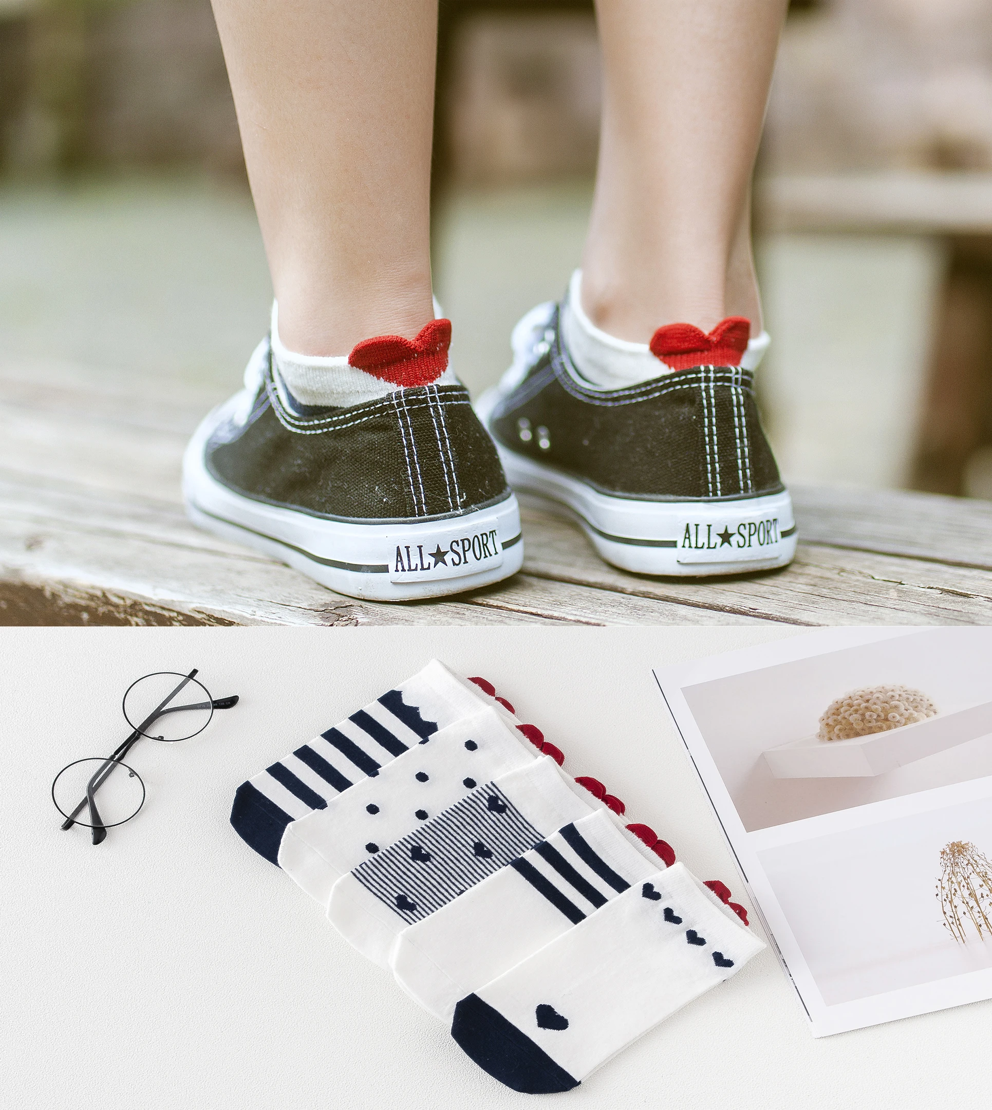 

5Pairs Women Cotton Socks Pink Heart-shaped anklet sock Lovely Cat Animal Cartoon Socks