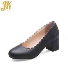 J&K Super Big Size 34-46 Elegant Thick Heels Round Toe Pumps Casual Leisure Street All Match Comfort Insole Fashion Shoes Woman
