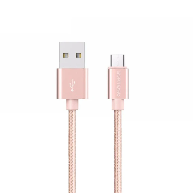 USB Micro usb кабель для зарядки samsung S7 usb кабель Suntaiho 2.4A нейлоновая оплетка Micro USB кабель для передачи данных зарядное устройство для huawei Mei zu - Цвет: rose