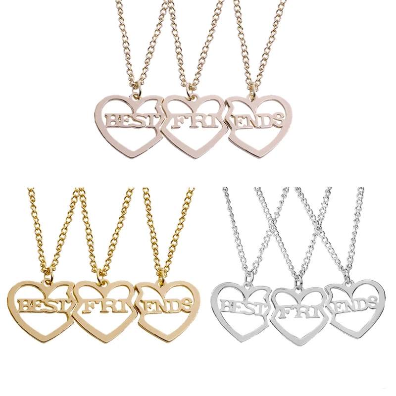 3 Piece Set Of Best Friend Choker For Women Golden Rose Gold Hollow Metal Love Pendant Necklace