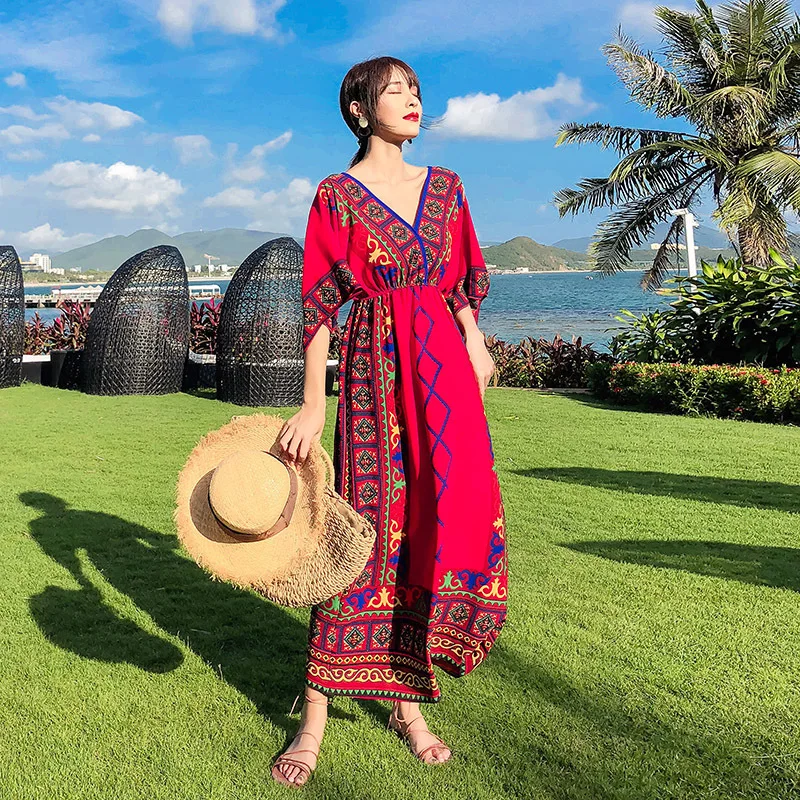 

Beach Cover Up Woman Swimsuit For Dress Summer 2019 Outings Tunic Thai Nationality Shore Skirt Female New Slender Acetate