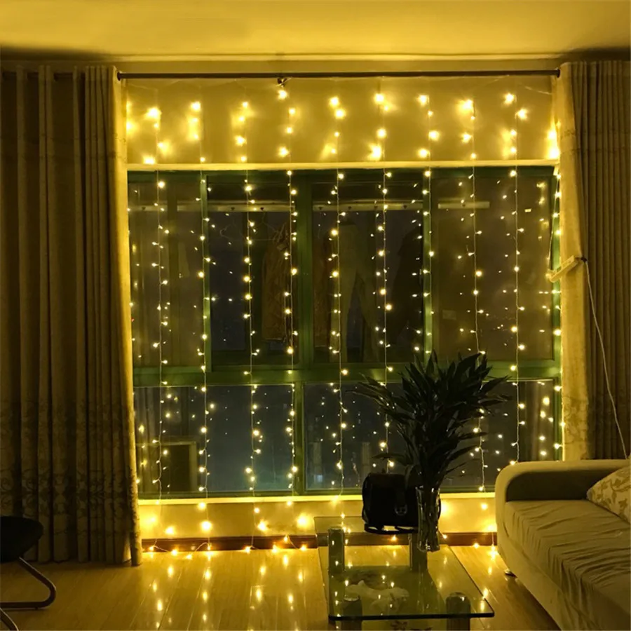 Thrisdar 3X2M 3X3M LED Curtain Christmas Fairy String Light Garland Outdoor Holiday Wedding Party Window Icicle Light