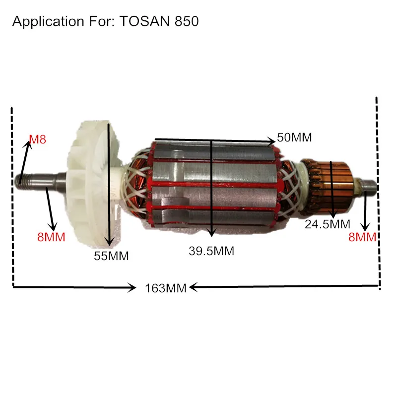 

Hot sale AC220V The armature , rotor, anchor replacment for TOSAN 850 Angle grinder good quality power tool accessories