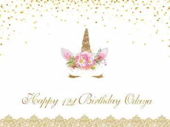

custom DIV Unicorn banner happy 1st birthday gold glitter colorful balloon backdrop Vinyl cloth Computer print party Background