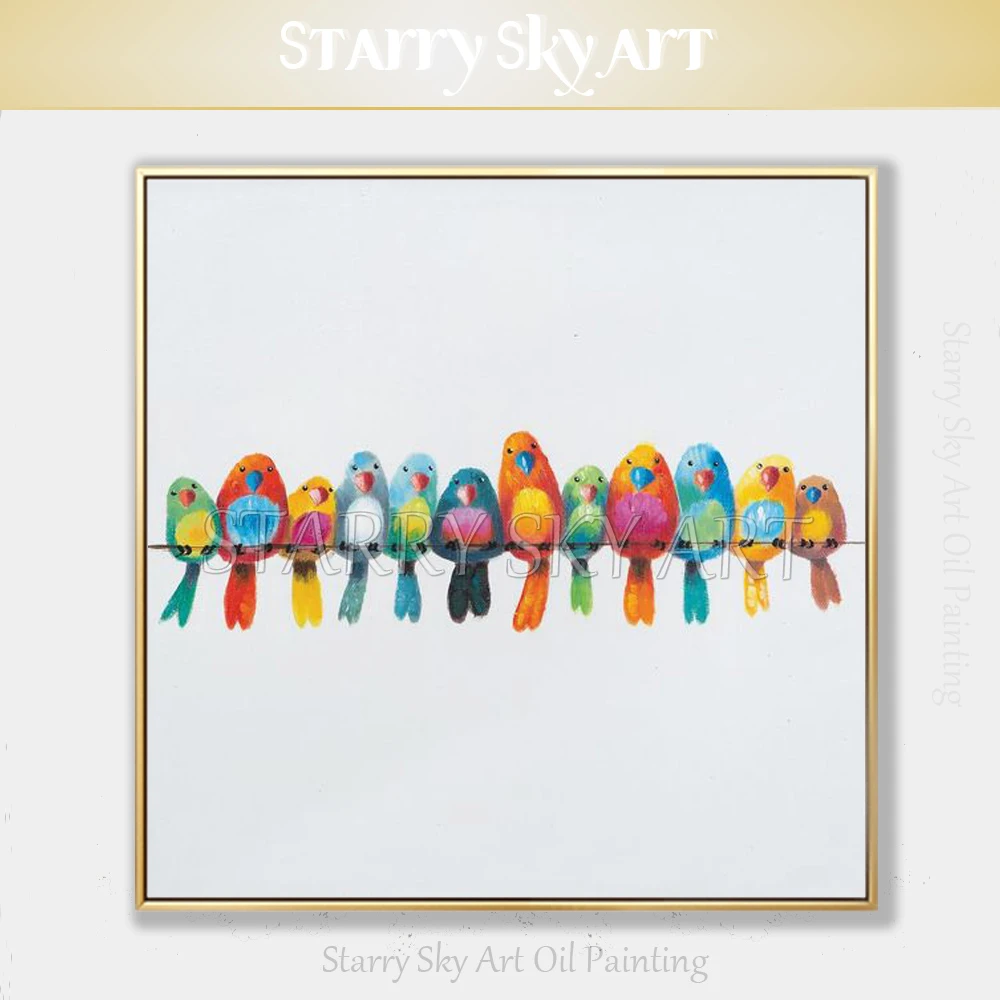 Peinture A L Huile D Un Petit Oiseau Moderne Tableau De Bebe Peint A La Main Joli Animal D Oiseau Decoration Murale Aliexpress