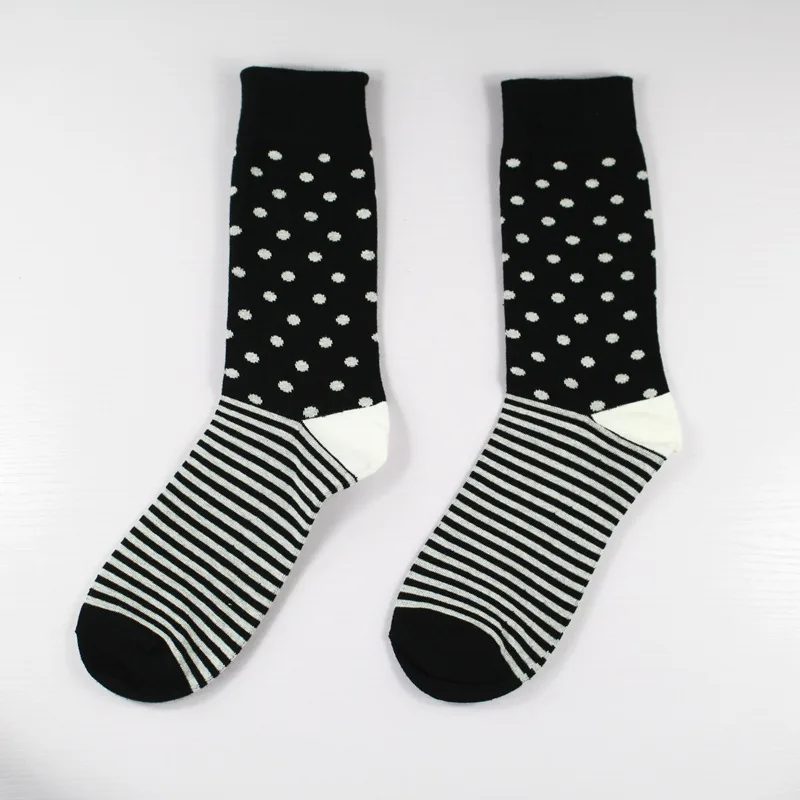 Jump Pioneer High Quality Mens Combed Cotton Socks Men's Casual Happy Fancy Socks Stripes Funny Cool Crew Socks Crazy Sox - Цвет: Черный