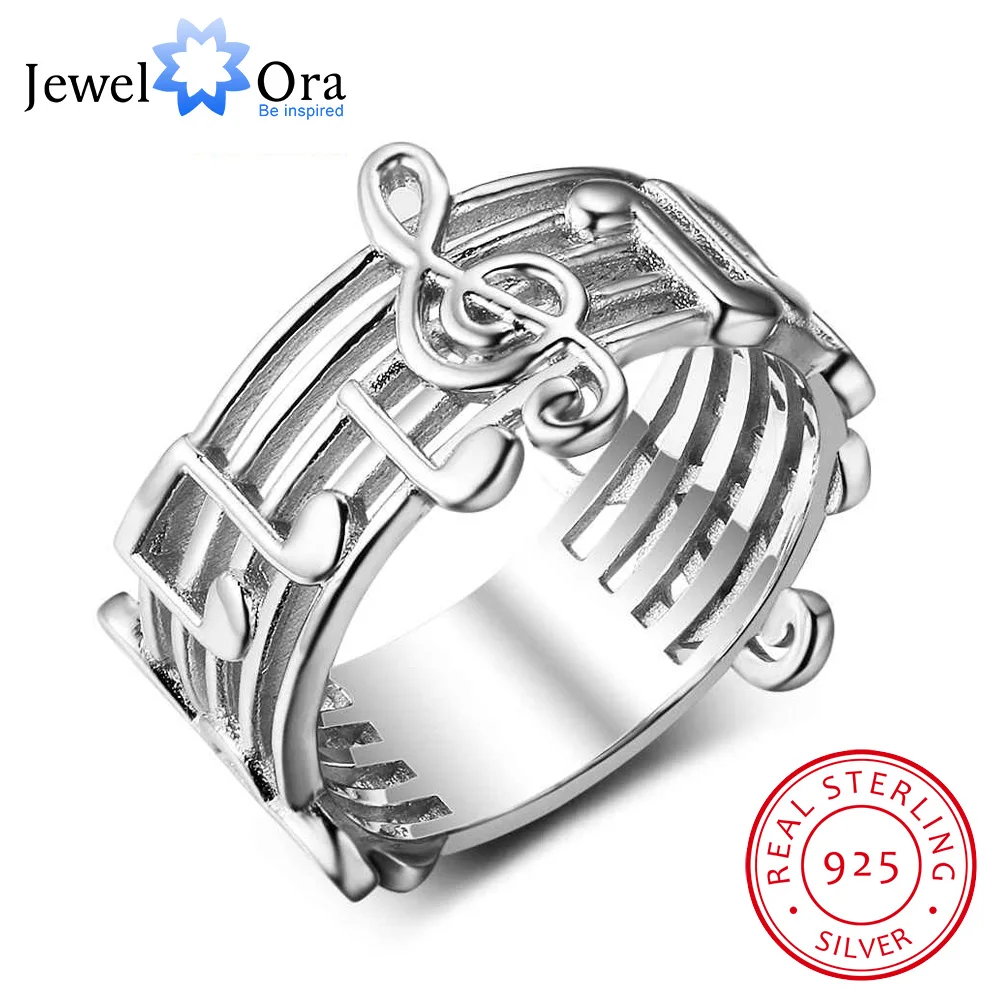 New 925 Sterling Sliver Rings for Women with Musical Note Pattern Music Lover's Band Ring Fashion Jewelry Gift JewelOra RI102767