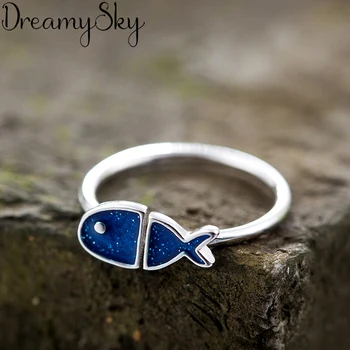 

Bijoux Vintage 925 Sterling Silver Fish Rings For Girl Ladies Adjustable Size Statement Ring Wedding Party Jewelry Anillos