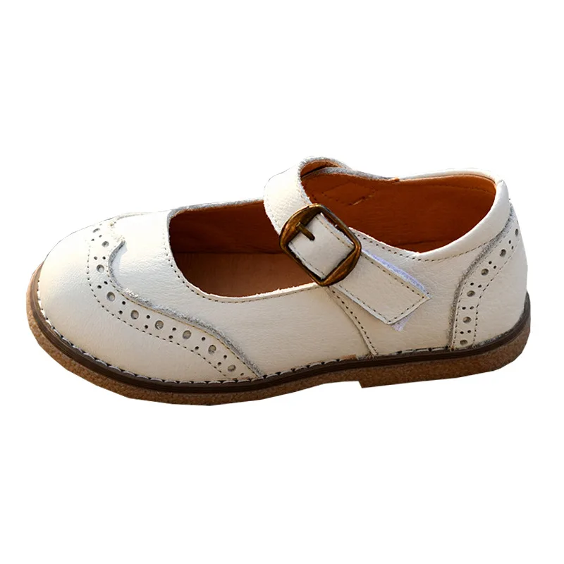 Spring Cowhide Girls Leather Shoes Genuine Leather Mary Jane Baby Shoes Fashion Kids Flats Children Casual
