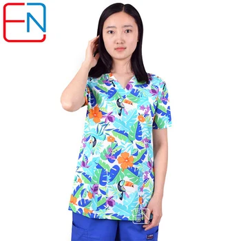 

Hennar Print Women Medical Scrub Tops Short Sleeve Women Scrub Tops Medical Uniform Hospital Clinic Dentist Women Nurse Costumes