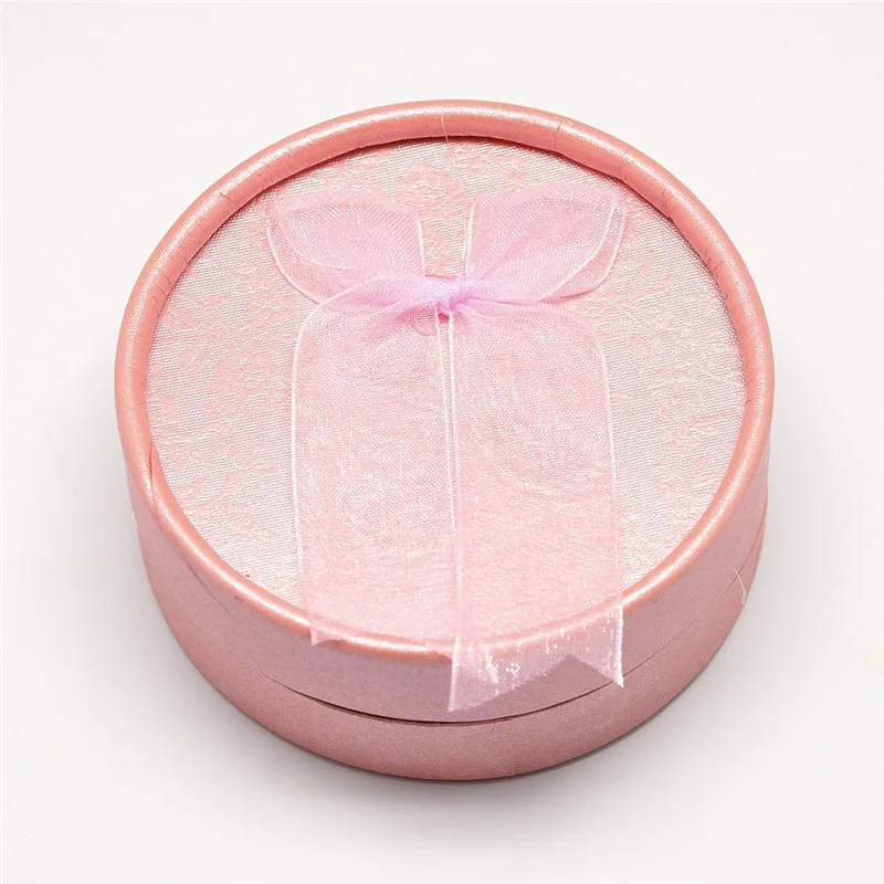 Pandahall 12 шт круглые картонные подарочные коробки для браслетов, подарочные коробки, картонные витрины, губки внутри, бант снаружи 8,4 см - Цвет: Pink