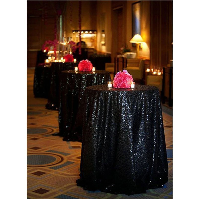 ShinyBeauty 60-72-90-96-108-120-дюймовая скатерть с блестками, круглая черная скатерть, покрытие обеденного стола Decor-0925k