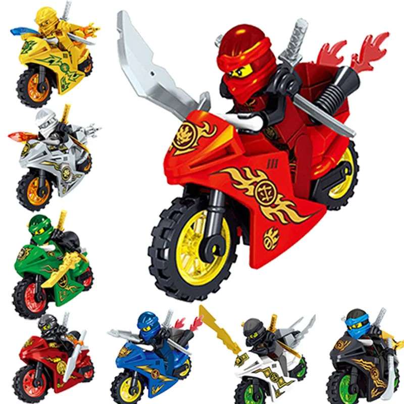 

8Pcs Ninjagoing Action Figure Blocks Ninjagoes with Motorcycle Weapons Building Blocks Compatible Legoed Bricks Toy For Children
