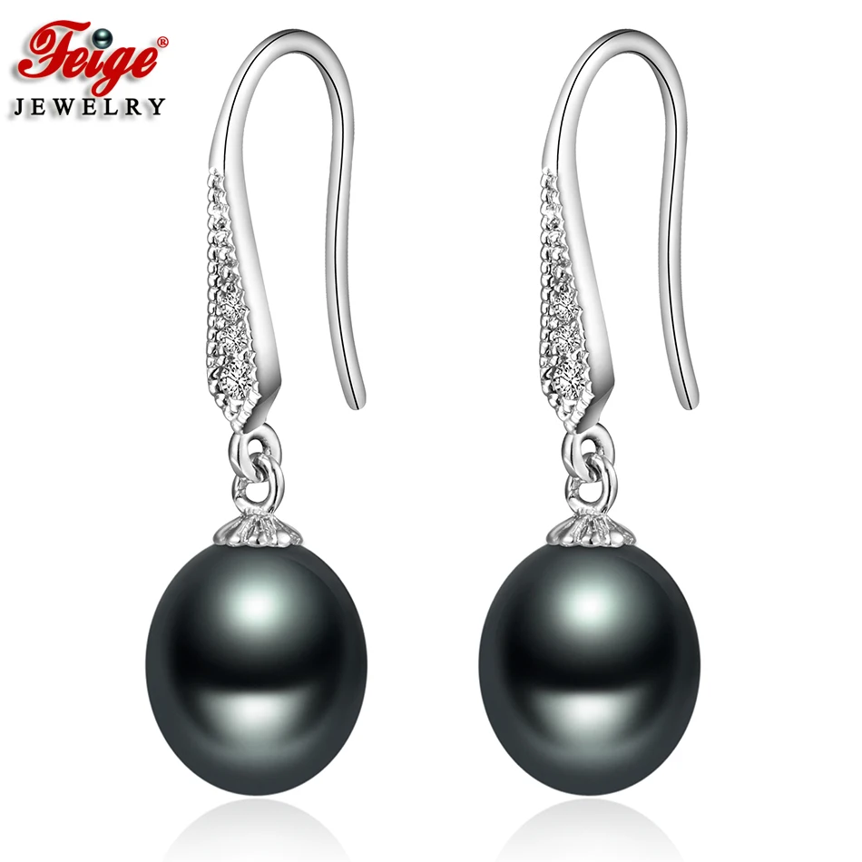 Vintage Black Pearl Dangle Earrings for Women Fine Jewelry 8 9MM
