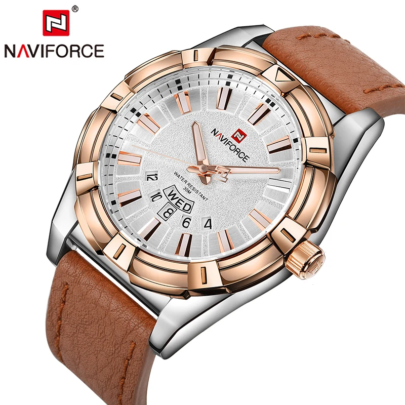 

2018 NAVIFORCE Men's Luxury Quartz Sport Watch Male Military Style Casual Waterproof Watches Leather Auto Hours WristWatches