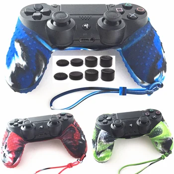 

For Sony Dualshock 4 PS4 Pro Slim Controller Anti-slip Camouflage Silicone guards Protector Cover Skin Case With Strap+Grips