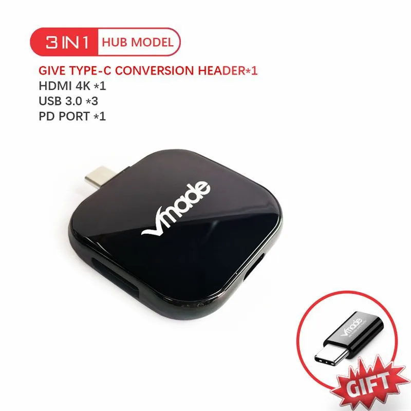 CB199-Sent Converter Vmade 3 в 1 type C до 4K HDMI PD порт телефонный адаптер для Macbook Pro samsung Galaxy S9 huawei P20 USB C 3,1 концентратор+ мини конвертер - Цвет: CB199-Sent Converter