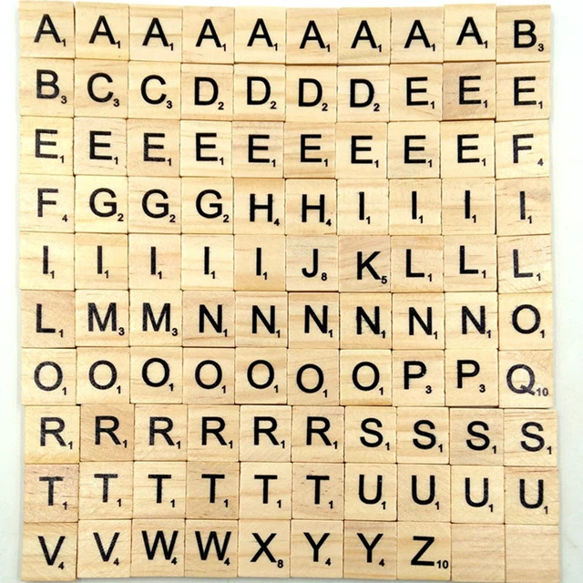 100Pcs Complete Scrabble Letter Set Handcraft Word Wooden Scrapbooking
