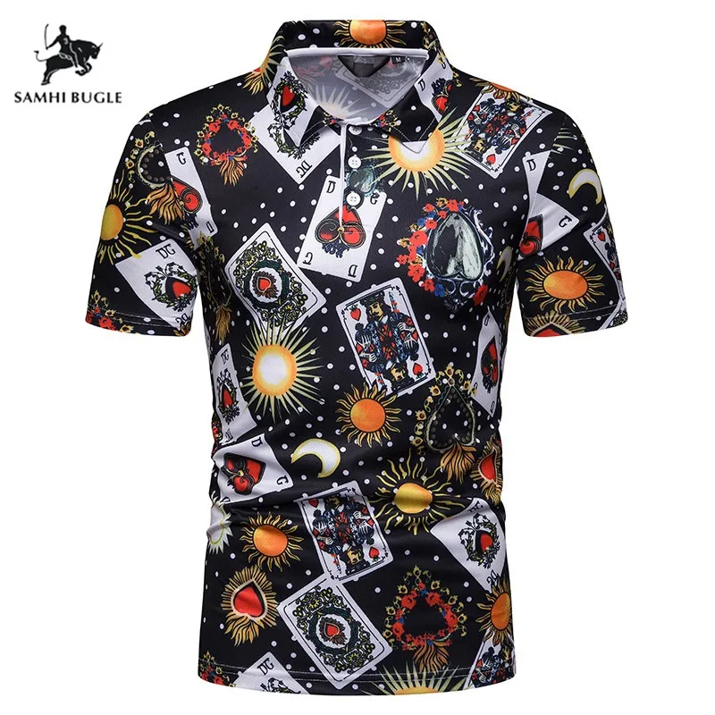 

2019 New Fashions Brands Polo Shirt Men Poker Print Short Sleeve Slim Fit Summer Collar Shirt Polos Boys Casual Mens Clothing