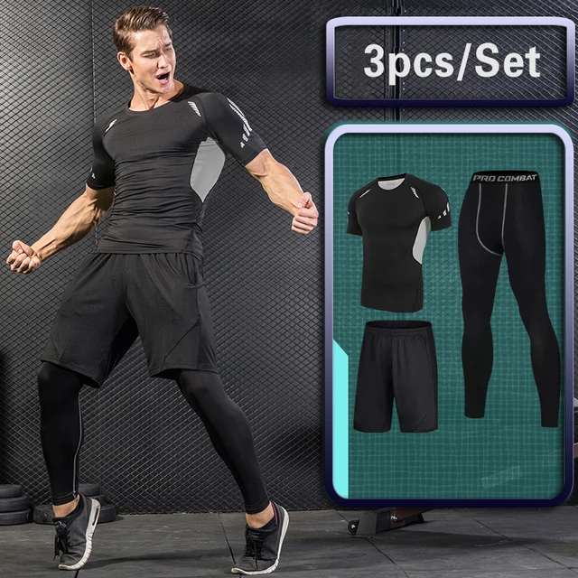 US $7.99 3 Pcs Outdoor Jogging Sport Suits Men Gym Sportswear Running Track Suits Fitness Body Building Spor