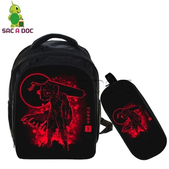 

Boys 2pcs Sets Backpack Anime Berserk Guts Fluorescence Backpack with Pencil Case Kids Kindergarten Backpack Mini Laptop Bag