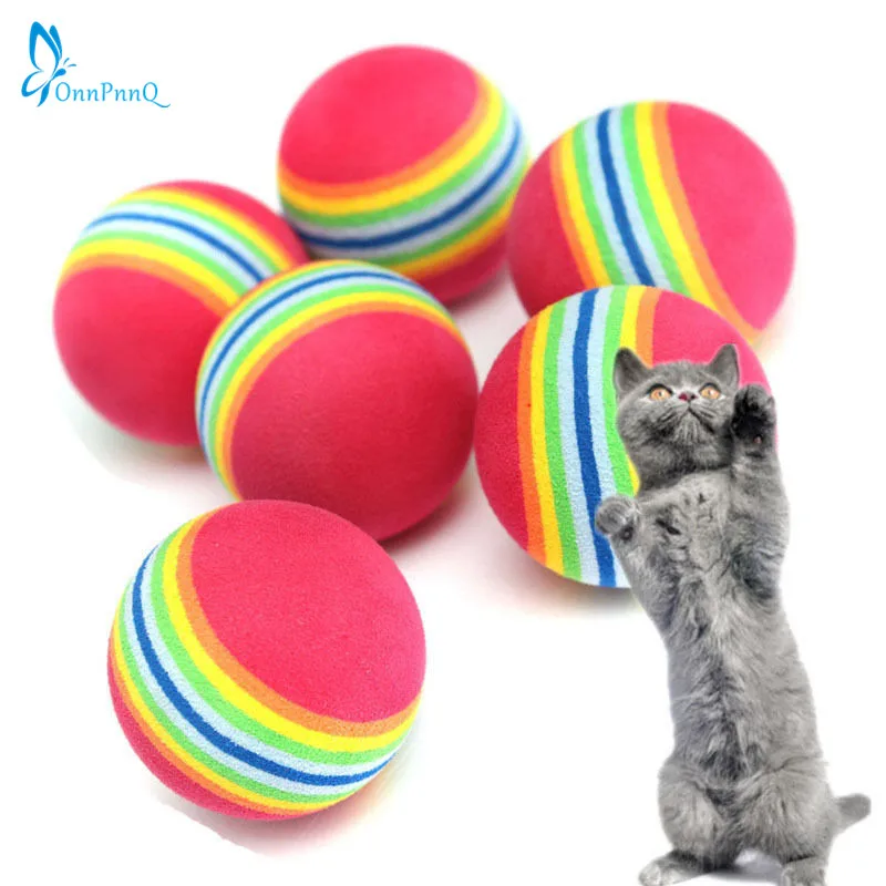 OnnPnnQ Горячая 3 шт красочные котенок питомец мягкая пена радужные игровые шарики игрушки для активных игр смешные