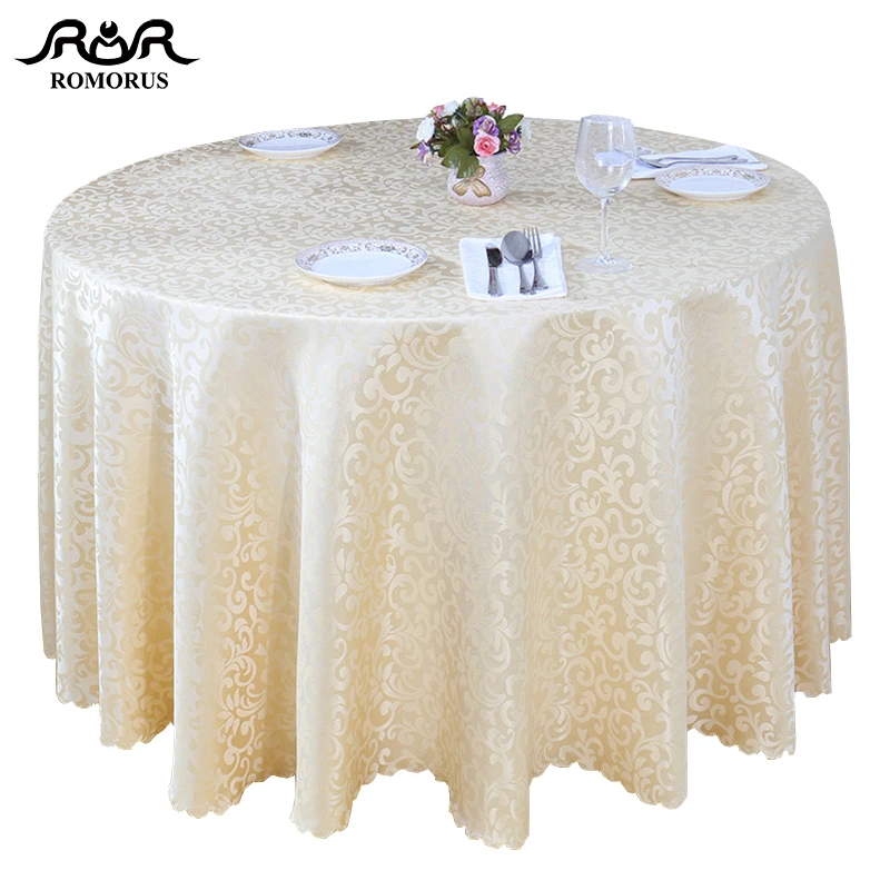 Tanie ROMORUS luksusowy okrągły obrus złoty biały obrusy na wesele Hotel stolik restauracyjny tkaniny fabryka hurtownia