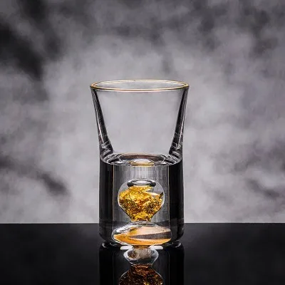 1 glass Высококачественный ручной хрустальный стакан, встроенный в чистое золото, Золотой лист, Спиртные напитки, огненная вода, мини бокалы для вина, разделитель вина, подарочная коробка - Цвет: 1 glass
