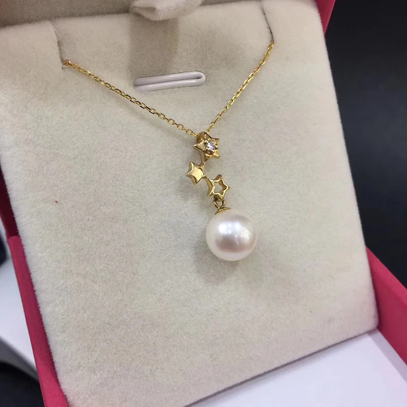 Sinya 18k Au750 gold necklace inlay 0.023ct real Diamond with 9mm natural pearls Y style necklace for women girls fine jewelry (2)