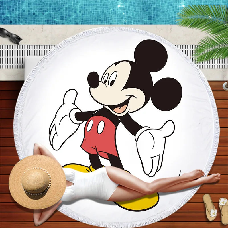 

Disney Round Beach Towel Minnie Mickey Mouse Children Bath Towel Microfiber Fabric 150cm Size Cute Women Yoga mat