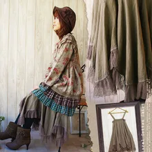 Милые хлопковые юбки в стиле Лолиты; туника в стиле бохо; одежда в винтажном стиле Mori Girl; асимметричная феи с кружевным подолом; юбка принцессы; Saia