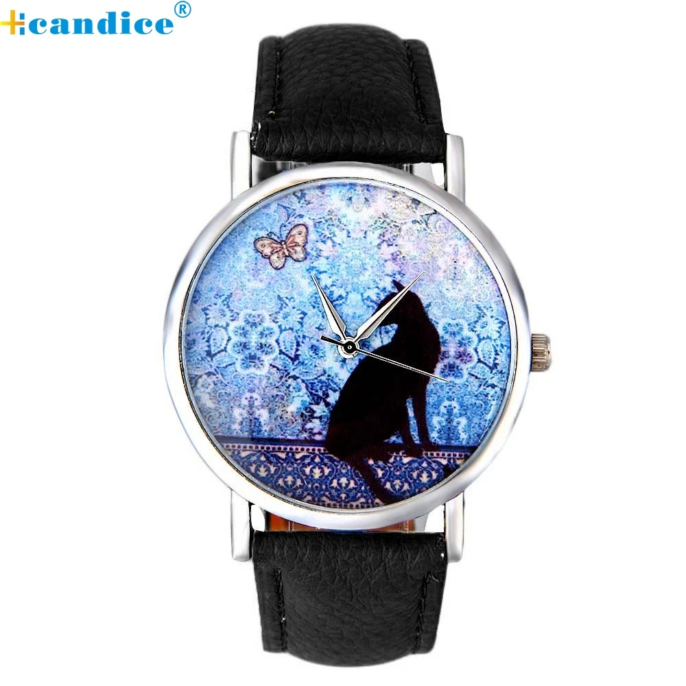 Reloj 2017 Hot Salse Cat Pattern Leather Band Analog Quartz Vogue Wrist font b Watch b