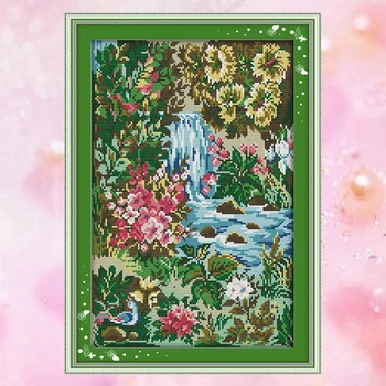 

JoySunday cross stitch kits needlework set Stream Flower River Forest House 14CT 11CT cotton painting gift art factory wholesale