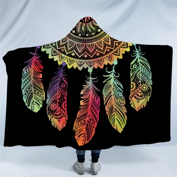 

SOFTBATFY Watercolor Tempera Dreamcatcher Hooded Blanket Fleece Throw Blanket Dropshipping