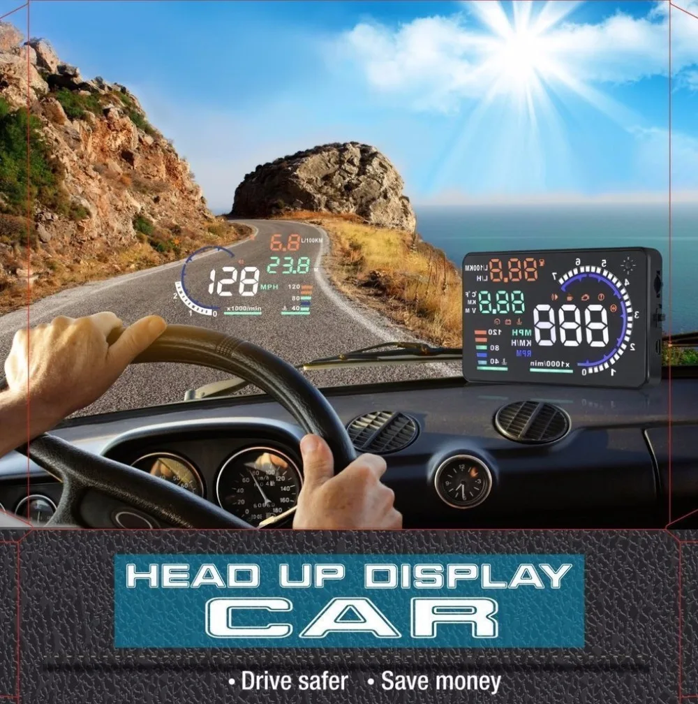 Car Hud Head Up Display 5 5 inch Large Screen with OBD II System KM h