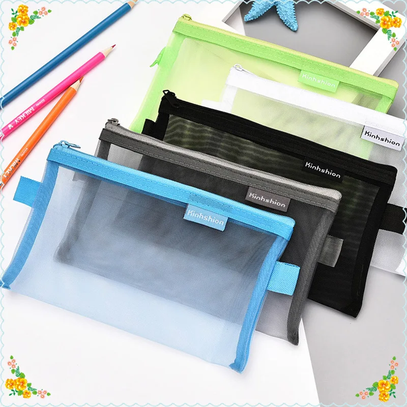

New Nylon Transparent Mesh Pen Case School Pencil Bag Large Capacity Office Student Pen Box Storage Stationery for Gift Supply