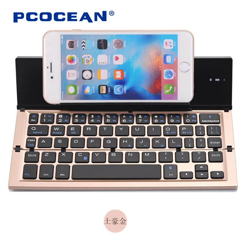 

Pcocean Folding Mini Slim Aluminum 3.0 Wireless Bluetooth Travel Keyboard for Android IOS Windows System Tablet Laptop PC iPad