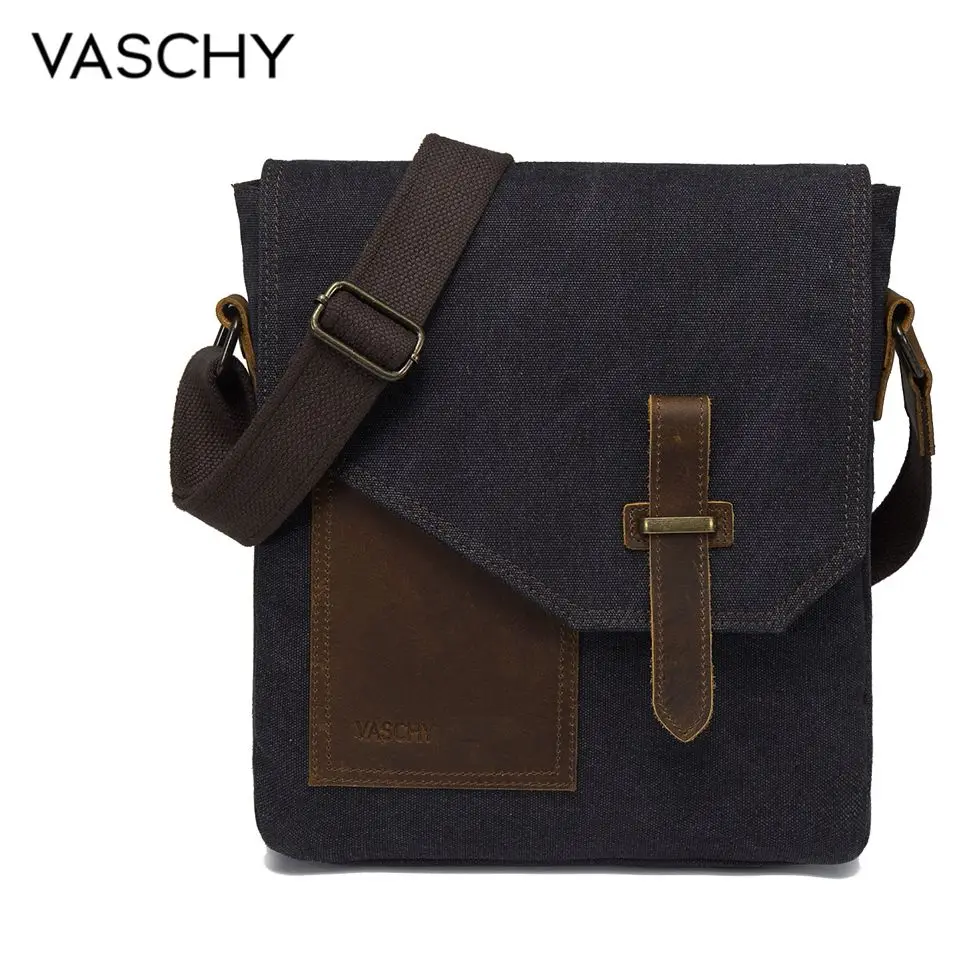 Buy VASCHY Lightweight Irregular Men s Small Messenger Bag Vintage Cowhide Leather Water Resistant Canvas Crossbody Shoulder Bags