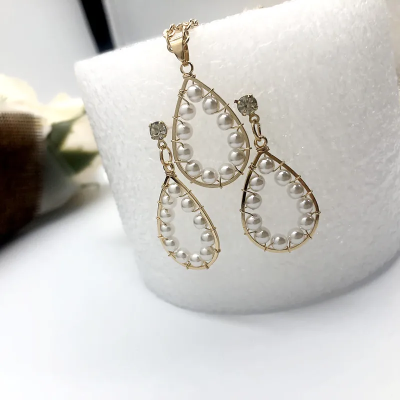 

2019 New Water Drop CZ Jewelry Sets gold Necklace&Earrings Wedding Jewelry For Women Wedding Party Sets