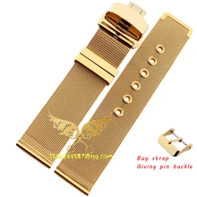 Nueva Lug Width16mm18mm 20 mm 22 mm oro de malla sólida pesada de acero inoxidable correa de reloj reloj de guijarros elegante mariposa doble hebilla