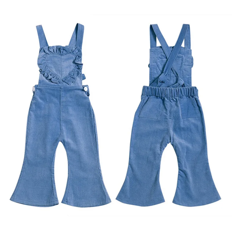Summer Baby Girl Bib Pants Solid Overalls Jumpsuit Bodysuits Toddler Girls One Piece Blue Heart