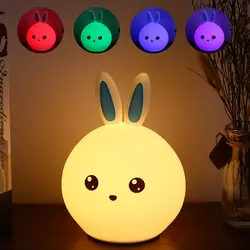 Ночник USB светодио дный перезаряжаемый светодиодный силиконовый кролик лампа кран контроль изменяемый RGB цвета Ночной свет для детской