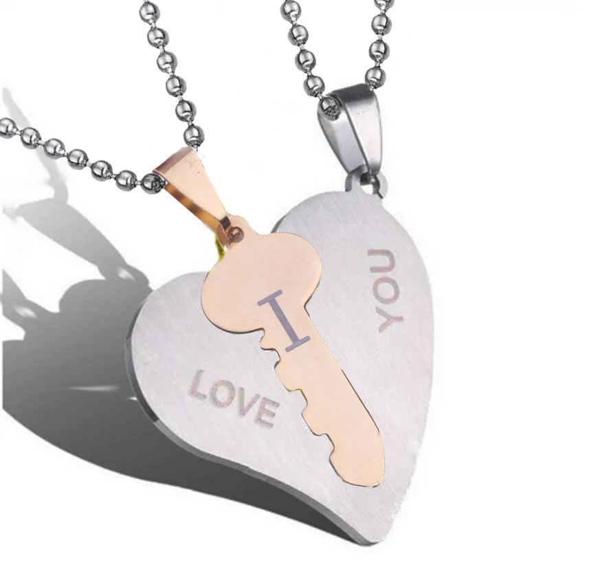Womens Mens Chain Pendant I Love You Heart Key Lock 4 Colors Epinki Stainless Steel Necklaces