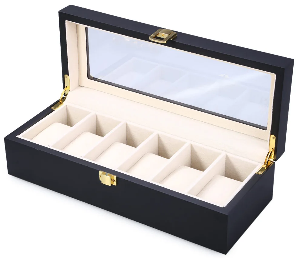 6 Slots Wood Watch Display Case Watches Box