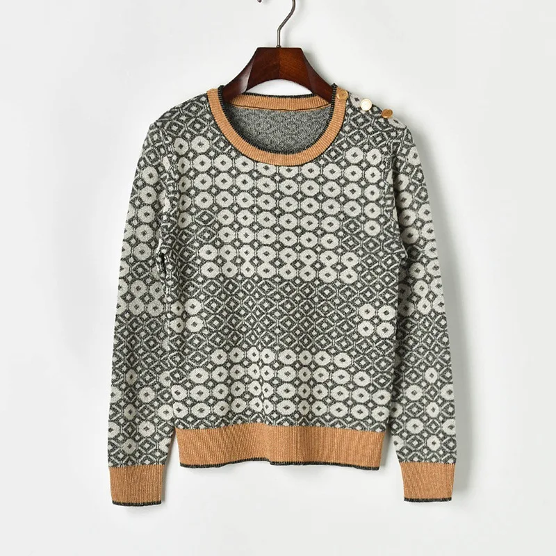 

Geometric Pattern Jacquard Knit Women Sweater 2019 Fall Winter Sweaters and Pullovers Laides Runway Designer Christmas Sweater