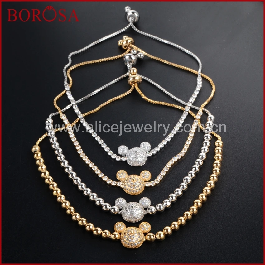 BOROSA Design Mic-key Mouse Druzy Pendants Delicate Silver And Gold Color Link Bracelets For Woman Fashion Jewelry 2018 WX127 | Украшения и